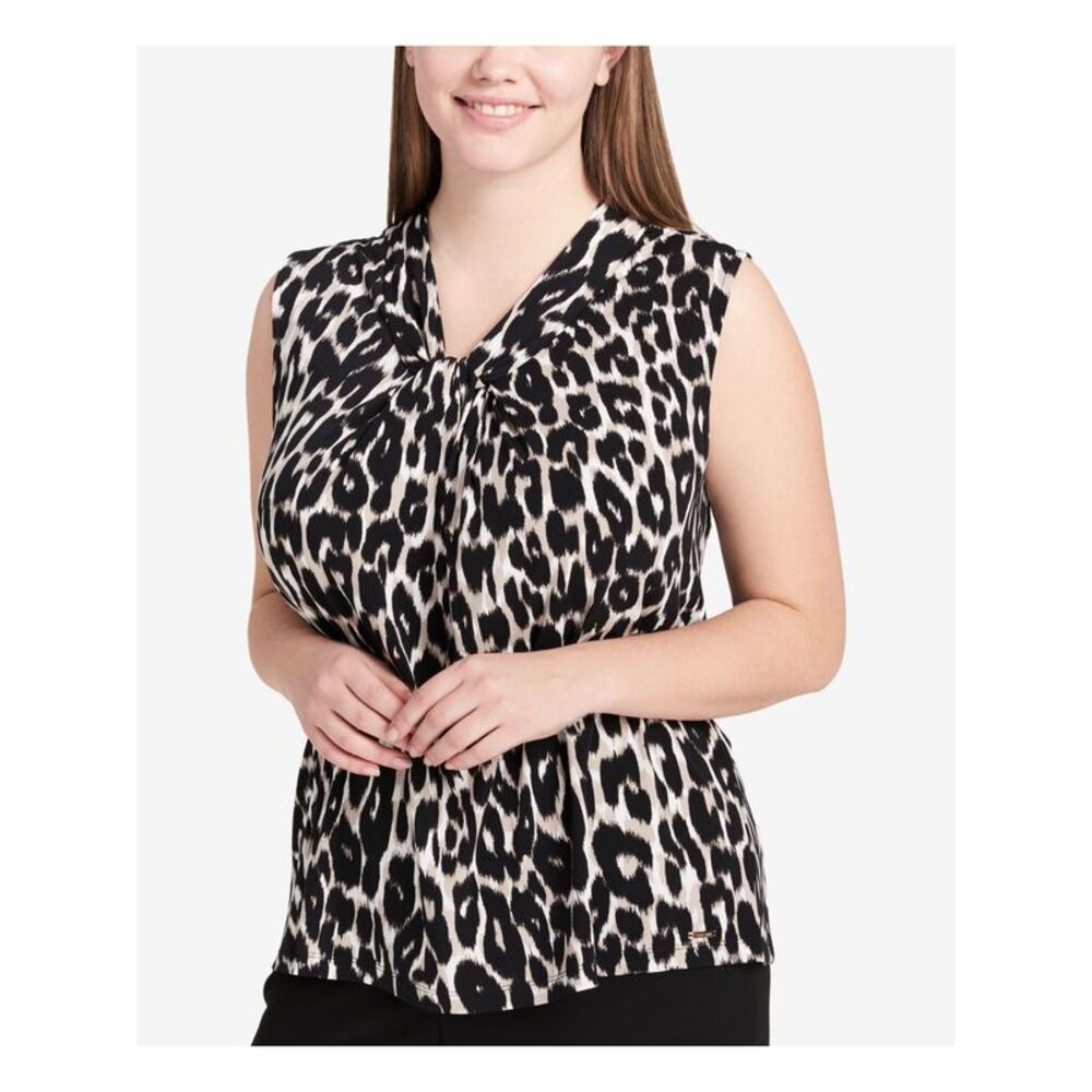 KASPER Womens Gold Cut Out Animal Print Sleeveless T-Shirt Size: XS